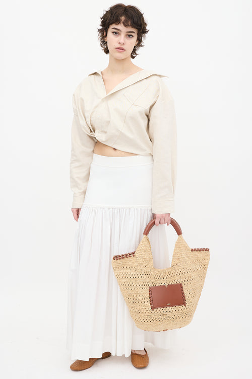 Ba&sh Beige Raffia & Brown Leather Ara Tote Bag