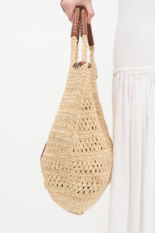 Ba&sh Beige Raffia & Brown Leather Ara Tote Bag