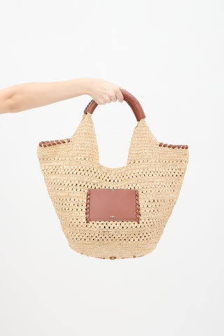 Ba&sh Beige Raffia & Brown Leather Ara Tote Bag