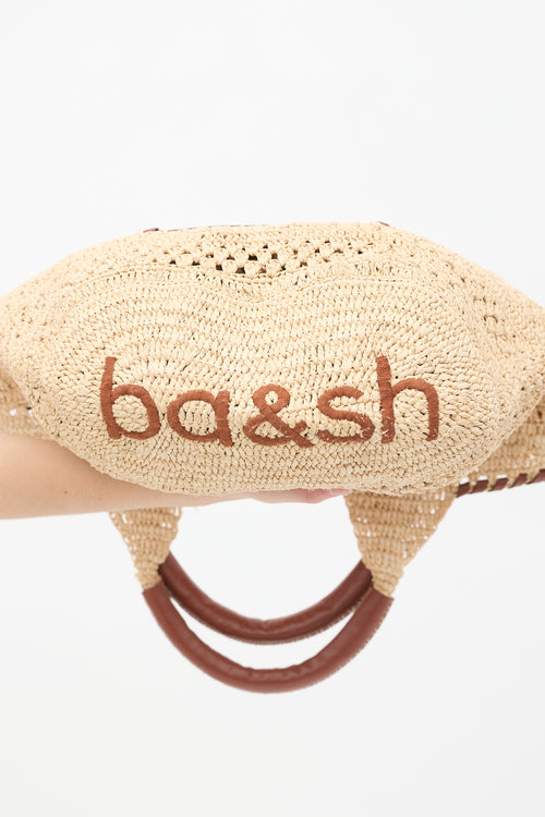 Ba&sh Beige Raffia & Brown Leather Ara Tote Bag