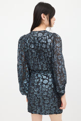 Ba&sh Black & Blue Metallic Patterned Wrap Dress