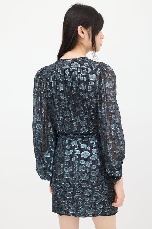 Ba&sh Black & Blue Metallic Patterned Wrap Dress