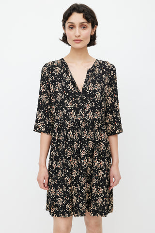 Ba&sh Black & Mulitcolour Floral V-Neck Dress