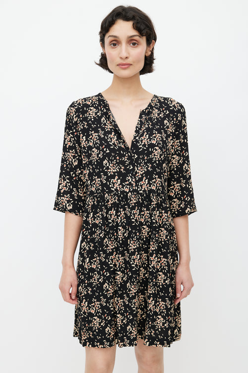 Ba&sh Black & Mulitcolour Floral V-Neck Dress