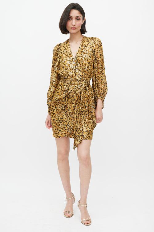 Ba&sh Brown & Black Silk Printed Lady Wrap Dress