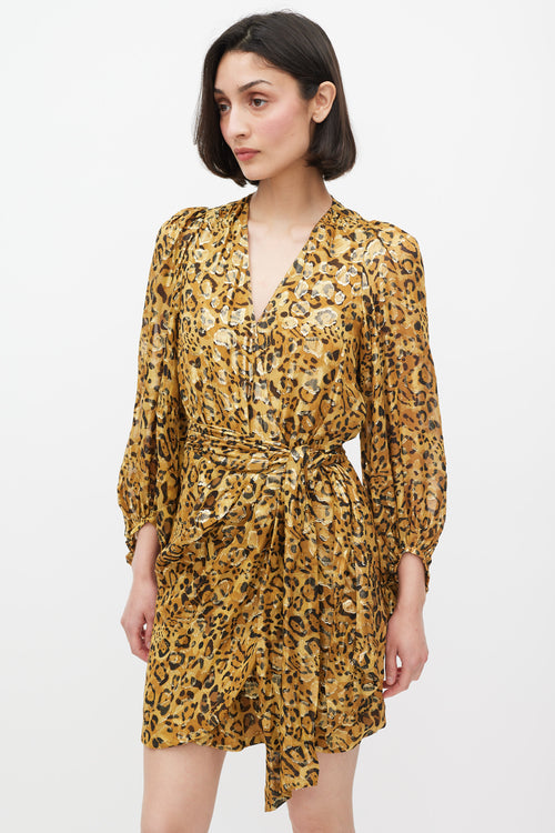 Ba&sh Brown & Black Silk Printed Lady Wrap Dress