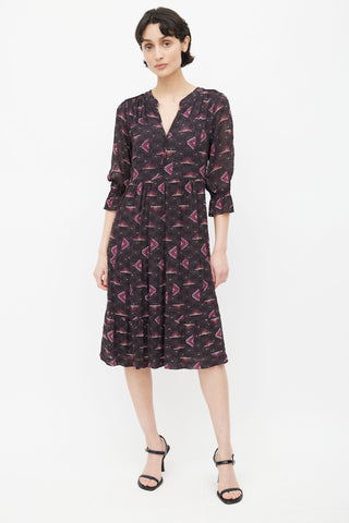 Ba&sh Brown & Purple Calliope Print Dress