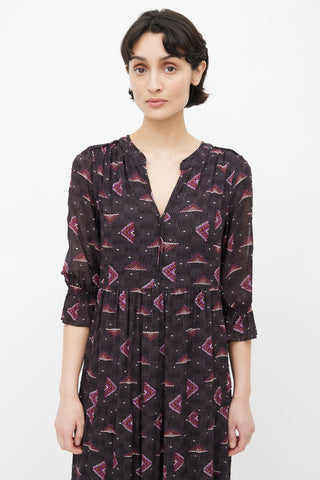 Ba&sh Brown & Purple Calliope Print Dress