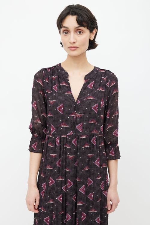 Ba&sh Brown & Purple Calliope Print Dress
