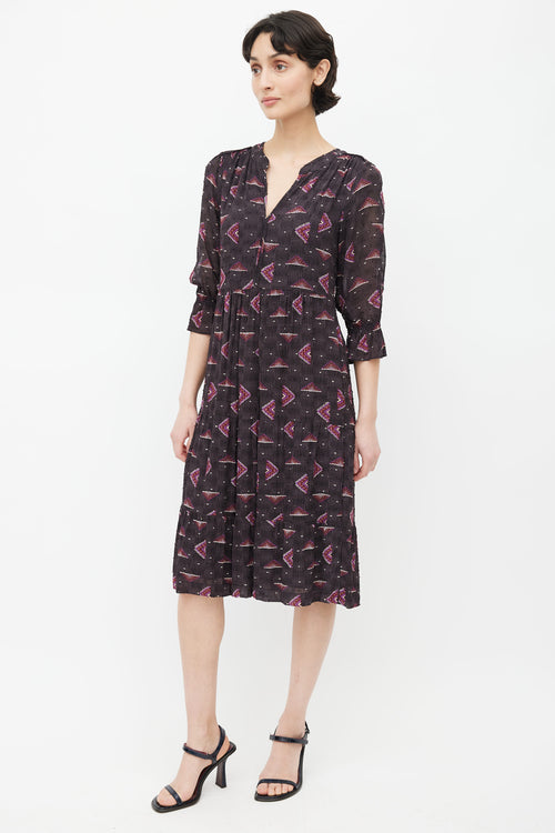 Ba&sh Brown & Purple Calliope Print Dress