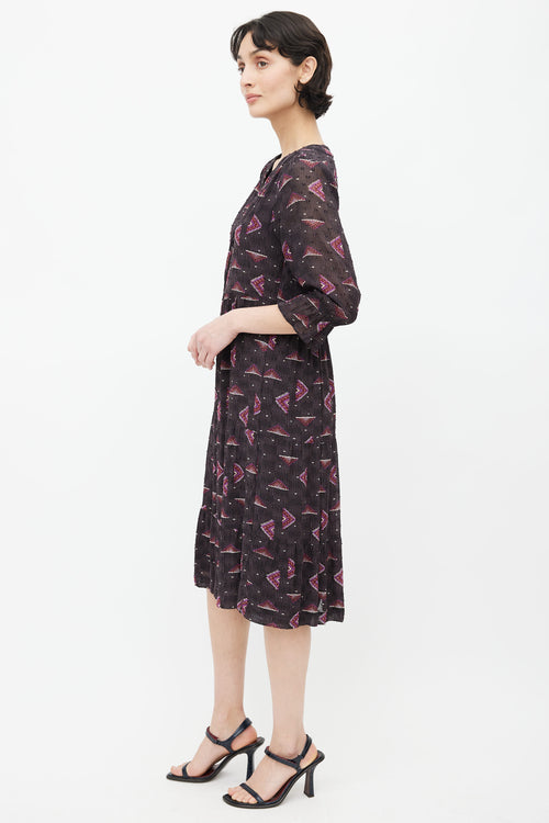 Ba&sh Brown & Purple Calliope Print Dress