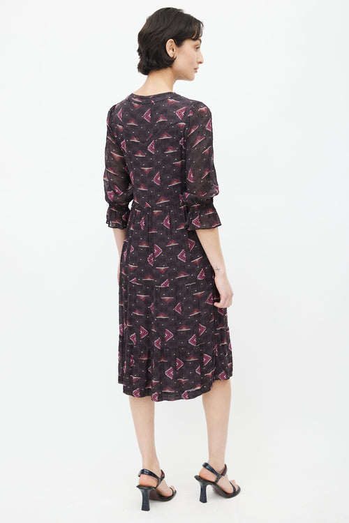 Ba&sh Brown & Purple Calliope Print Dress