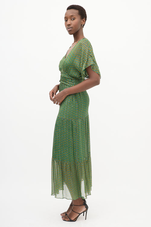 Green & Yellow Paisley Pleated Dress