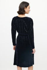 Ba&sh Navy Velour V-Neck Dress