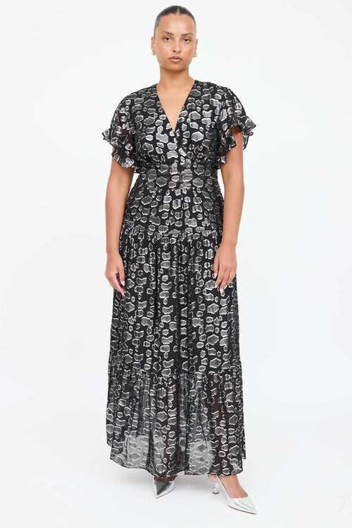 Ba&sh Silk Metallic Ruffled Dress