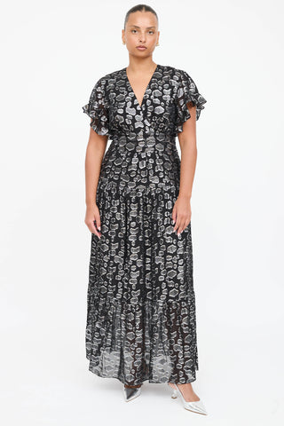 Ba&sh Silk Metallic Ruffled Dress