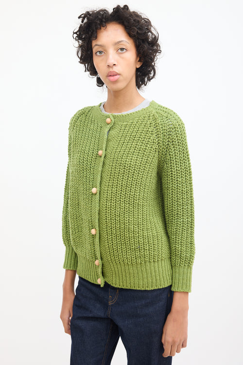 Babaà Green Wool Round Neck Cardigan