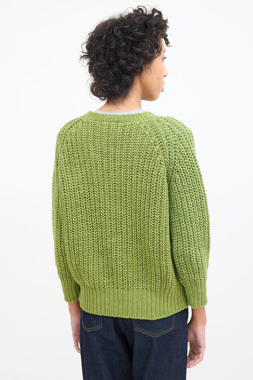 Babaà Green Wool Round Neck Cardigan