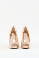 Badgley Mischka Beige Satin Embellished Peep Toe Heel