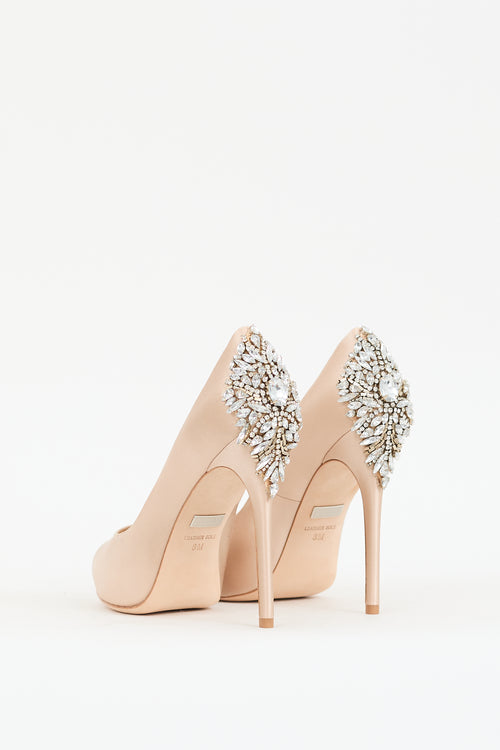 Badgley Mischka Beige Satin Embellished Peep Toe Heel