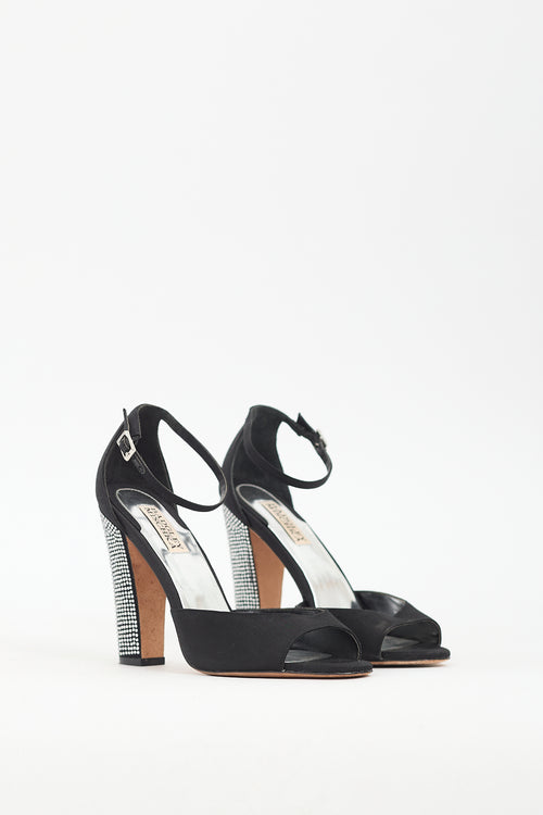 Badgley Mischka Black Satin Rhinestone Sandal