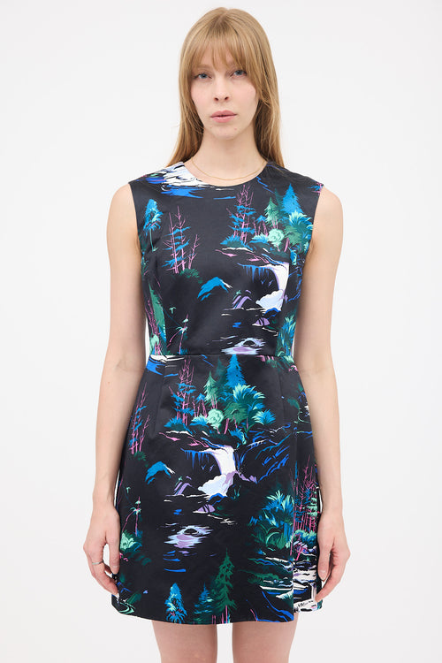 Balenciaga 2014 Satin Forest Printed Dress