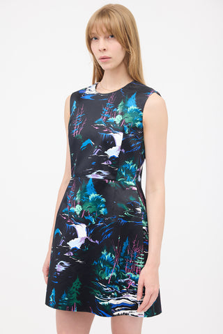 Balenciaga 2014 Satin Forest Printed Dress