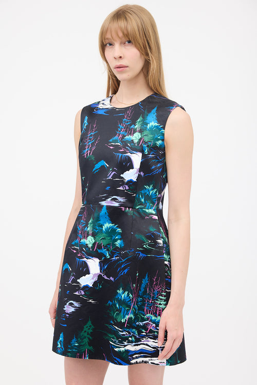 Balenciaga 2014 Satin Forest Printed Dress