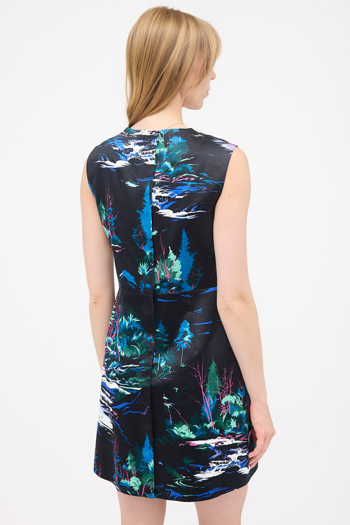 Balenciaga 2014 Satin Forest Printed Dress