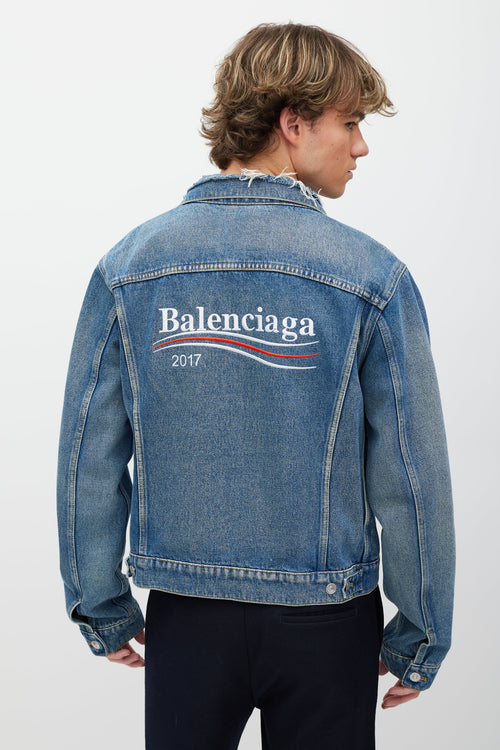 Balenciaga 2021 Blue Campaign Logo Denim Jacket