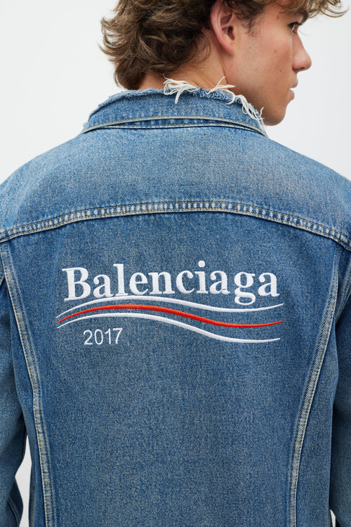 Balenciaga 2022 Blue Campaign Logo Denim Jacket