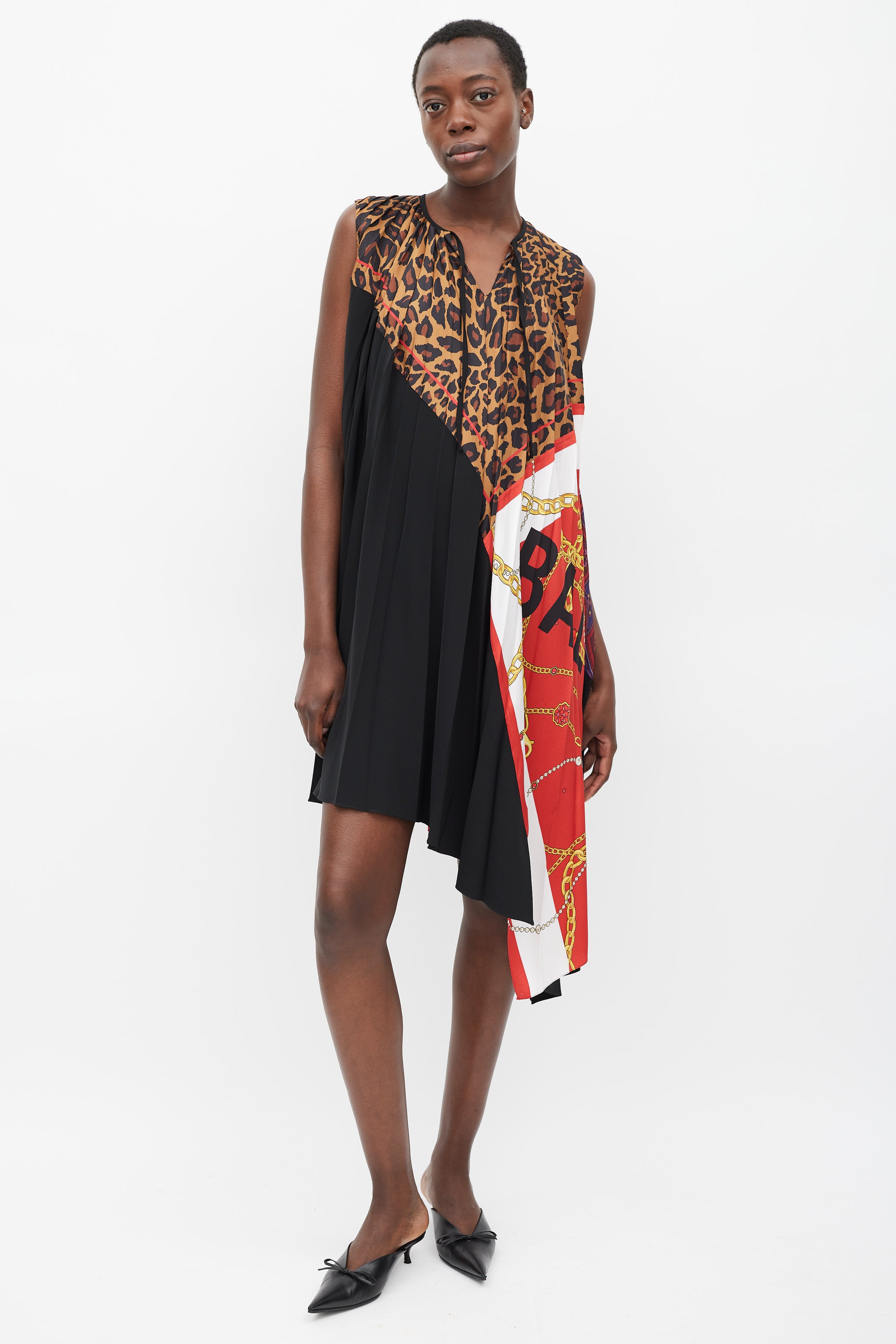 Balenciaga // 2019 Black & Multicolour Printed Asymmetric Pleated Dress VSP Consignment Balenciaga // 2019 Black & Multicolour Printed Asymmetric Pleated Dress VSP Consignment