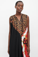Balenciaga 2019 Black & Multicolour Printed Asymmetric Pleated Dress