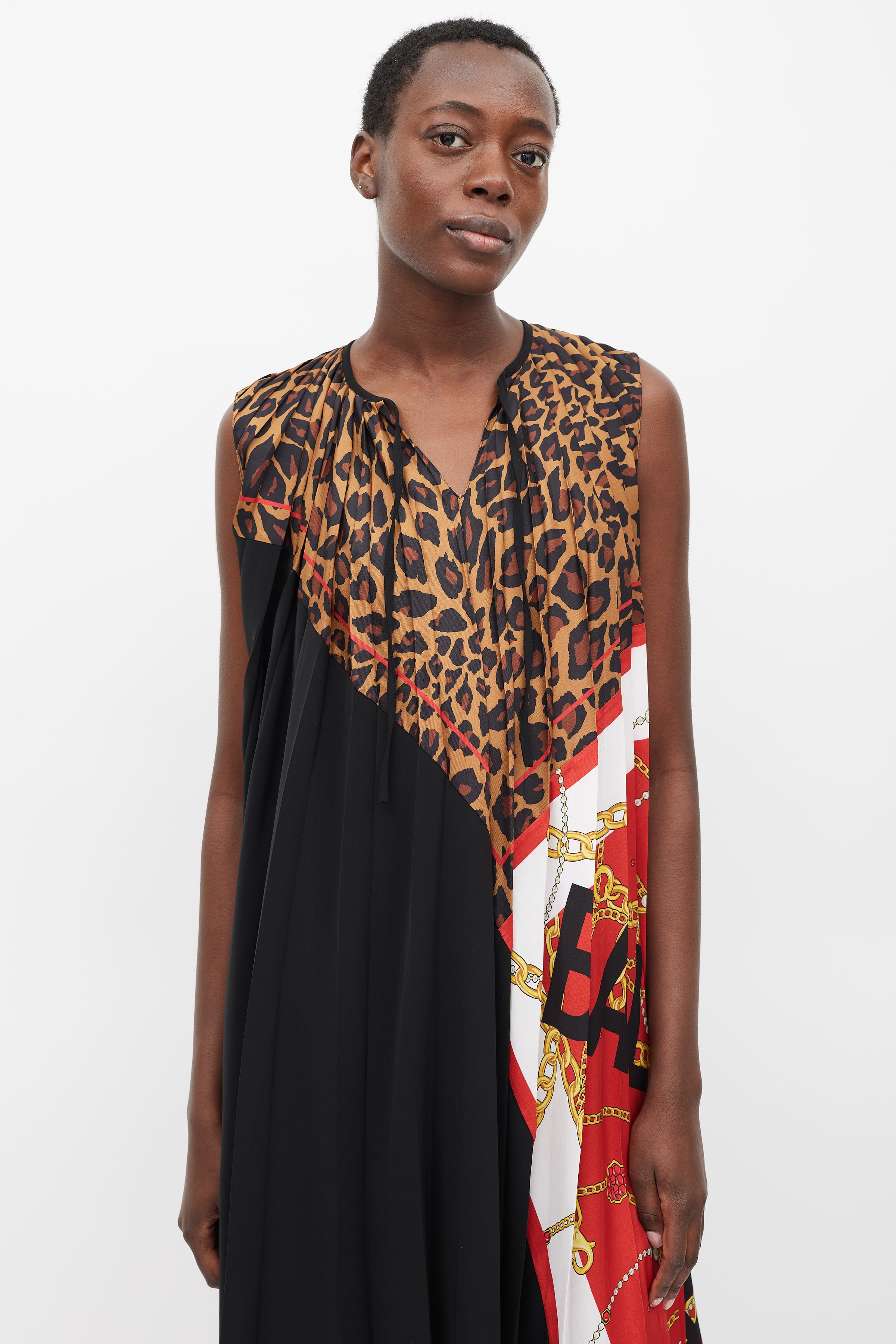 Balenciaga // 2019 Black & Multicolour Printed Asymmetric Pleated Dress VSP Consignment Balenciaga // 2019 Black & Multicolour Printed Asymmetric Pleated Dress VSP Consignment