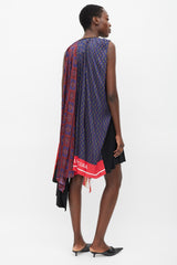 Balenciaga 2019 Black & Multicolour Printed Asymmetric Pleated Dress