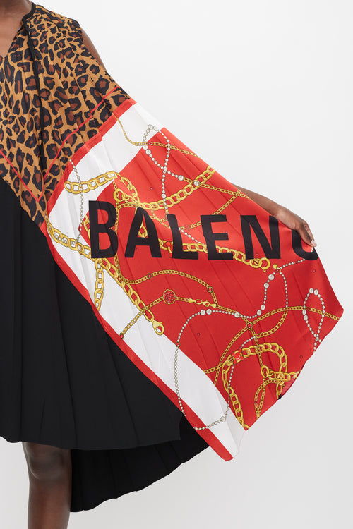 Balenciaga 2019 Black & Multicolour Printed Asymmetric Pleated Dress