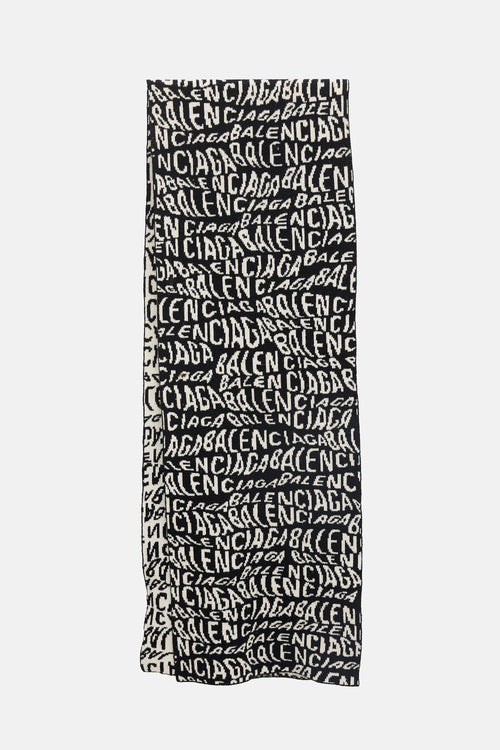 Balenciaga 2019 Wool Wave Allover Logo Scarf