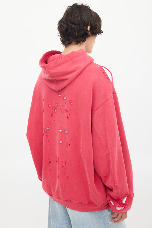 Balenciaga 2021 Fuschia & White Destroyed Logo Hoodie