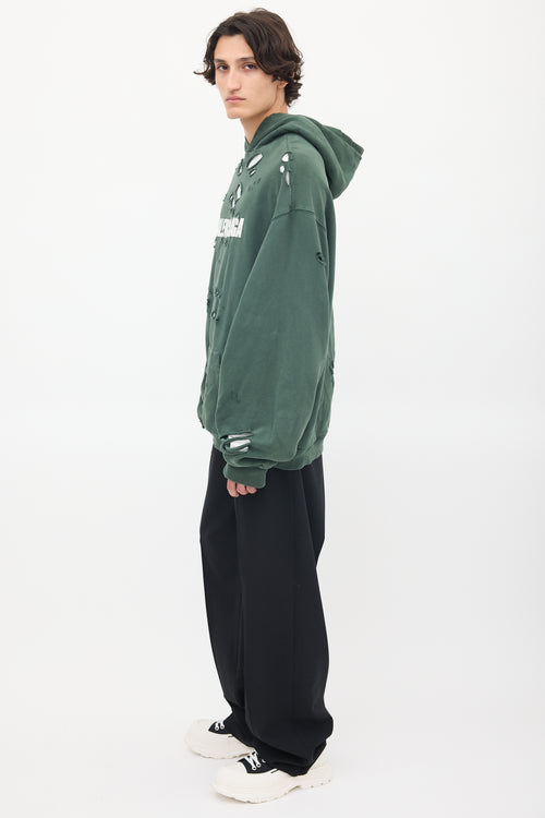 Balenciaga 2021 Green & White Destroyed Logo Hoodie