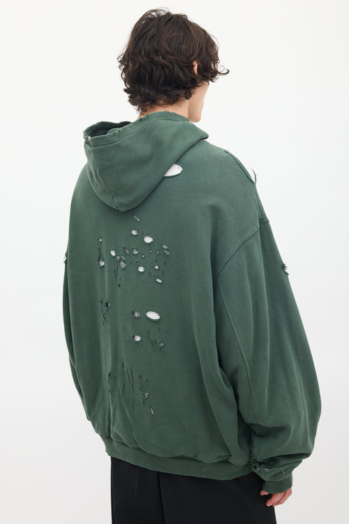 Balenciaga 2021 Green & White Destroyed Logo Hoodie