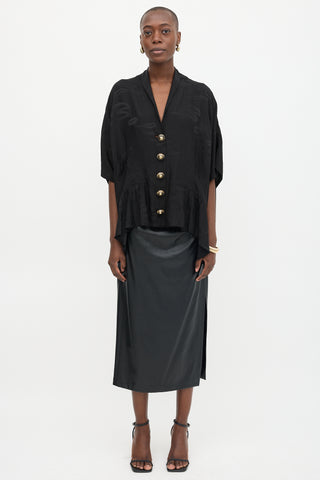 Balenciaga 2021 Satin Cursive Logo Blouse