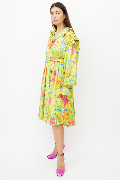 Balenciaga Yellow & Multicolour Floral Crinkled Dress