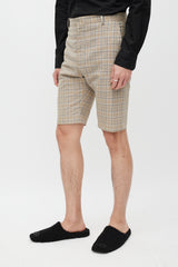 Balenciaga Beige & Blue Plaid Shorts