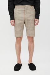 Balenciaga Beige & Blue Plaid Shorts