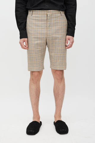 Balenciaga Beige & Blue Plaid Shorts