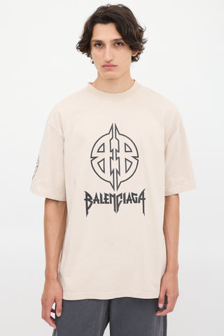 Balenciaga Beige Cotton Logo T-Shirt