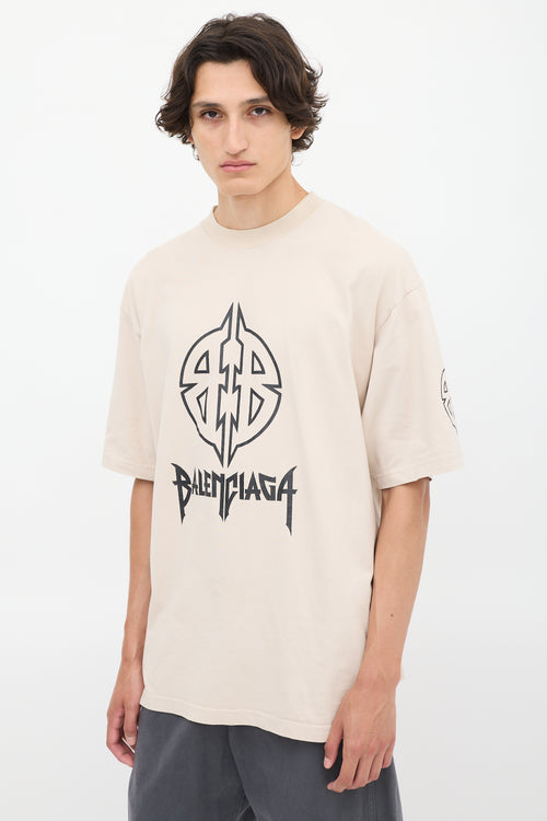 Balenciaga Beige Cotton Logo T-Shirt