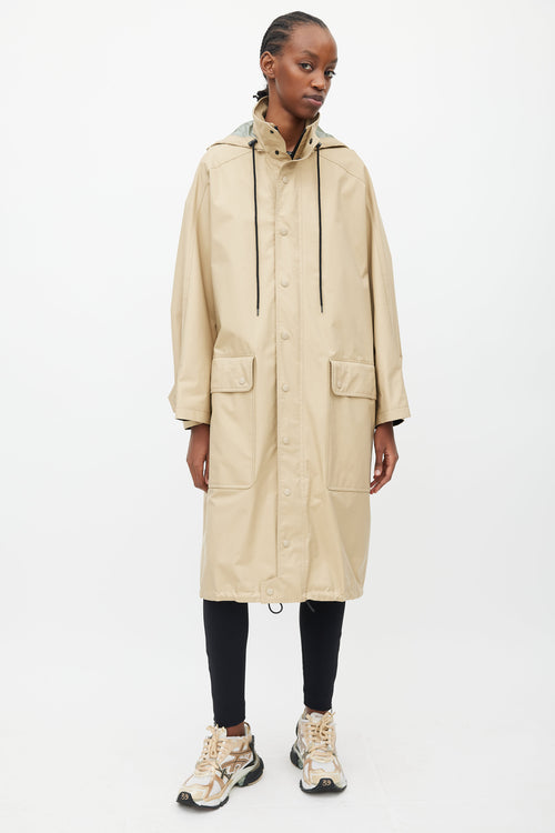 Balenciaga Beige & Black Hooded Logo Coat