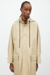 Balenciaga Beige & Black Hooded Logo Coat