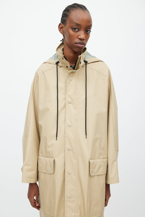 Balenciaga Beige & Black Hooded Logo Coat